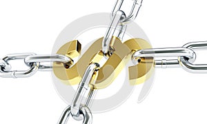 Paragraph gold chain links on a white background