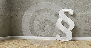 Paragraph smybol against a concrete wall - law and justice concept image - 3D Rendering