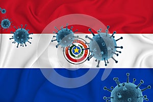 Paraguai flag. Blue viral cells, pandemic influenza virus epidemic infection, coronavirus, infection concept. 3d-rendering photo