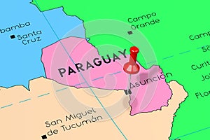 Paraguay, AsunciÃ³n - capital city, pinned on political map