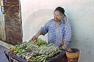 Paraguayan female street vendor sells spices