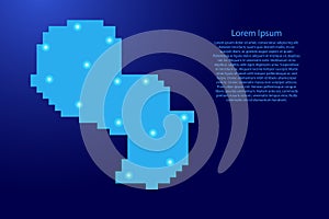 Paraguay map silhouette from blue square pixels and glowing stars. Vector illustration