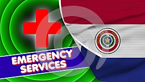 Paraguay Realistic Flag with Emergency Services Title Fabric Texture 3D Illustration