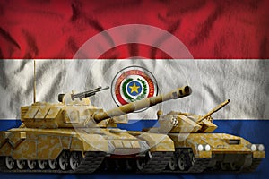 Paraguay tank forces concept on the national flag background. 3d Illustration