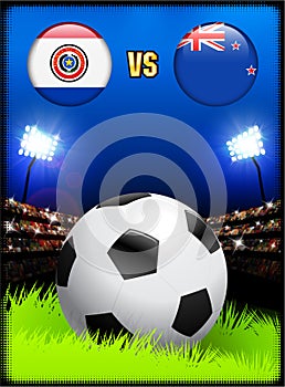Paraguay versus New Zealand on Soccer Stadium Event Background