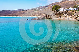 Paralia Agios Sostis wild and free beach in the north of Mykonos Greece
