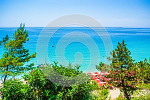 Paralia Makris Gialos beach seen from above Kefalonia island Greece