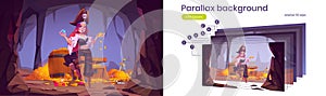 Parallax background pirate girl in treasure cave