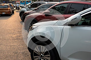 Parallel Cars parked on the urban street side