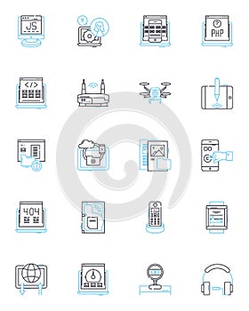 Parallel computing linear icons set. Concurrency, Multithreading, Distributed, Cluster, GPU, SIMD, Scalability line