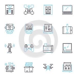 Parallel computing linear icons set. Concurrency, Multithreading, Distributed, Cluster, GPU, SIMD, Scalability line