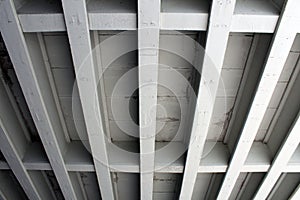 Parallel concrete support beams under a bridge