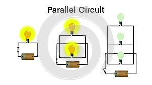 parallel electrical circuits diagram, serial and parallel batteries showing wires, light bulbs, batteries