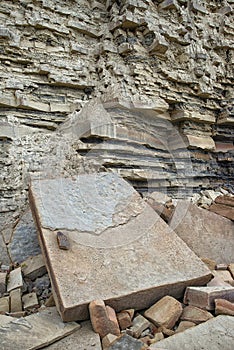 Parallel layers of sedimentary rocks consisting of sandstone slabs