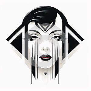 Parallel Vector Art Deco: Black And White Woman\'s Face Illustration