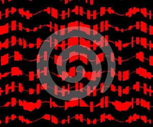 parallel wavy seismic traces in vivid red on a black background