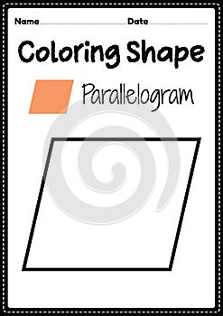 Parallelogram coloring page for preschool, kindergarten & Montessori kids to practice visual art drawing and coloring activities