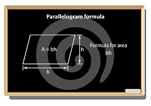 Parallelogram formula, Vector Education. Geometric figures on black school board.