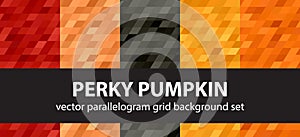 Parallelogram pattern set Perky Pumpkin. Vector seamless geometric backgrounds