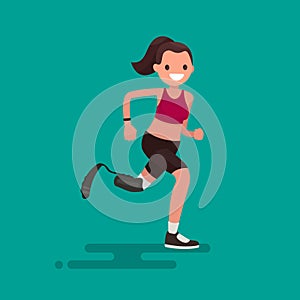 Paralympic Athlete woman running on the prosthesis. Vector illus