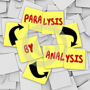 Paralysis by Analysis Sticky Notes Over Thinking Problem Indecision