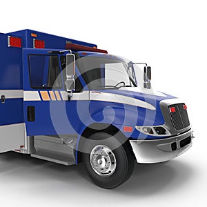Paramedic Blue Van with opened doors isolated on white. 3D Illustration