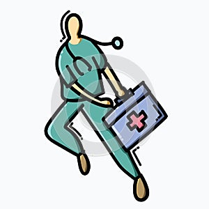 Paramedic doodle color vector icon. Drawing sketch illustration hand drawn line eps10