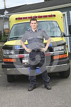 Paramedic employee with ambulance