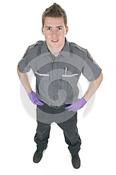 Paramedic employee in the front of a white