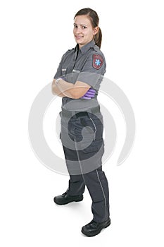 Paramedic employee in the front of a white