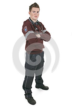 Paramedic employee in the front of a white