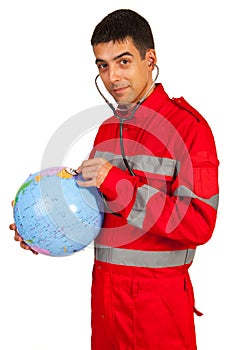 Paramedic examine world globe