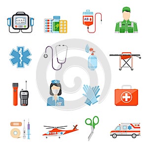 Paramedic Flat Colored Decorative Icons