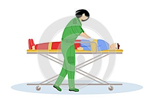 Paramedic giving first aid flat vector illustration