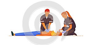 Paramedic giving indirect heart massage to patient