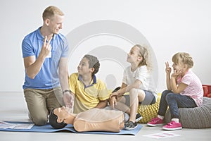 Paramedic and group of children