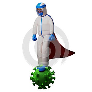 Paramedic with Hazmat 3D Cartoon defeated the virus