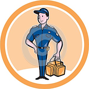 Paramedic Holding Bag Circle Cartoon