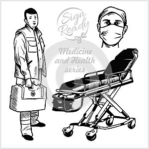 Paramedic. Medical gurney. Vector stock illustration isolated