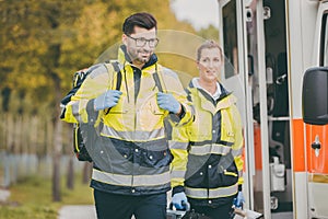 Paramedic nurse and emergency doctor at ambulance