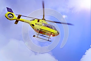 Paramedic rescue helicopter in the air