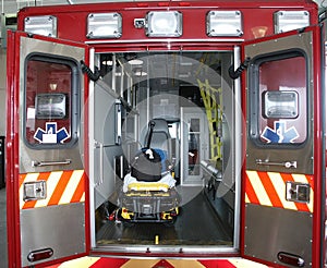 Paramedic's truck with open back doors