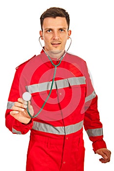 Paramedic showing stethoscope