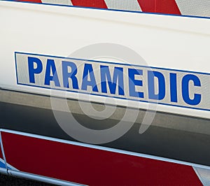 Paramedic sign on an ambulance