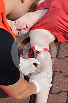 Paramedic taking a blood sample