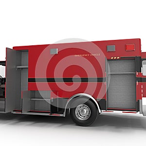 Paramedic Van with opened dors isolated on white. 3D Illustration