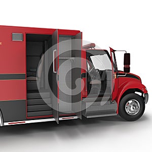 Paramedic Van with opened dors isolated on white. 3D Illustration