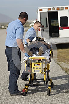 Paramedics Carrying Victim On Stretcher photo