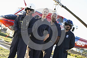 Paramedics And Crew In Front Of Helicopter