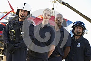 Paramedics And Crew In Front Of Helicopter